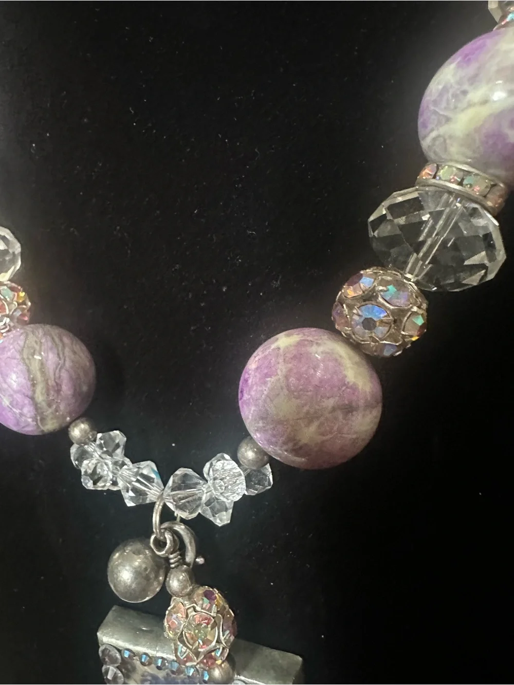 Vintage Glass & Stone Statement Necklace 💜
